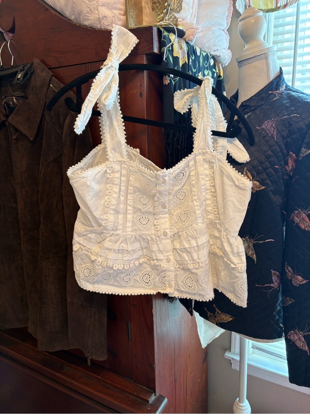 Anthropologie White Shoulder Tie Tank